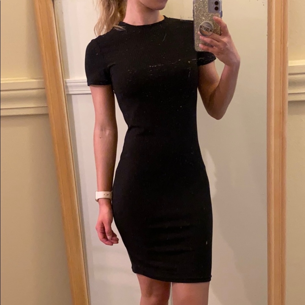 NWOT Black short sleeved ribbed dress